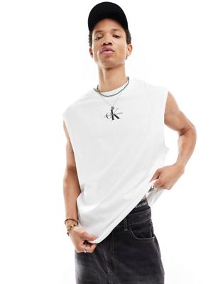 Calvin Klein Jeans monologo sleeveless t-shirt in white - ASOS Price Checker