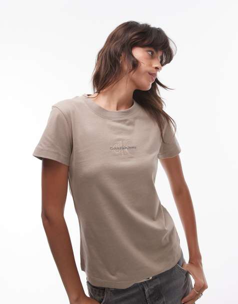 Calvin Klein Jeans - T-shirt slim corta tortora con logo - view 1