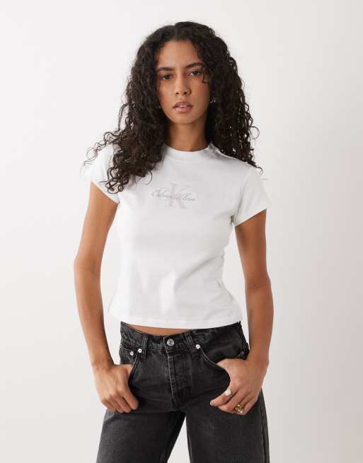 Calvin Klein Jeans t-shirt slim fit Monologo blanc, 4 de 4