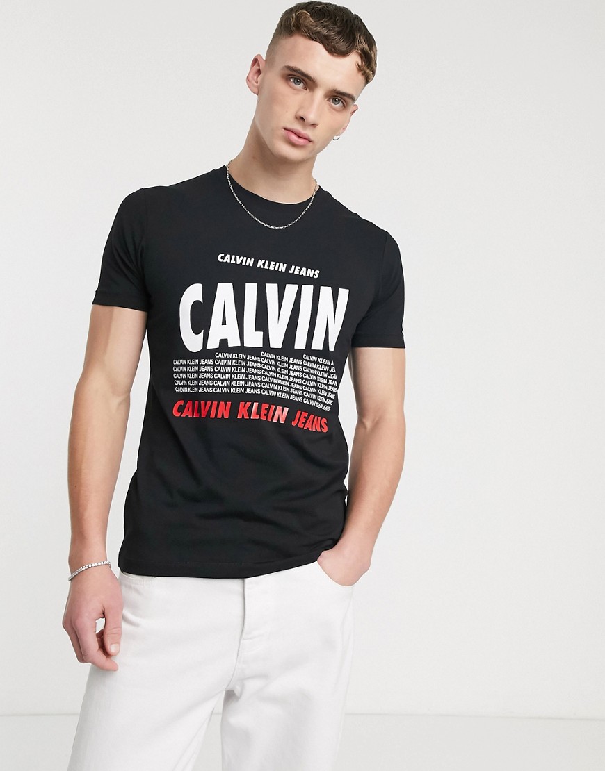 Calvin Klein Jeans - T-shirt slim nera con banda con logo-Nero