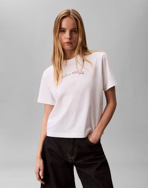 Calvin Klein Jeans - T-shirt squadrata bianca con scritta del logo - view 1