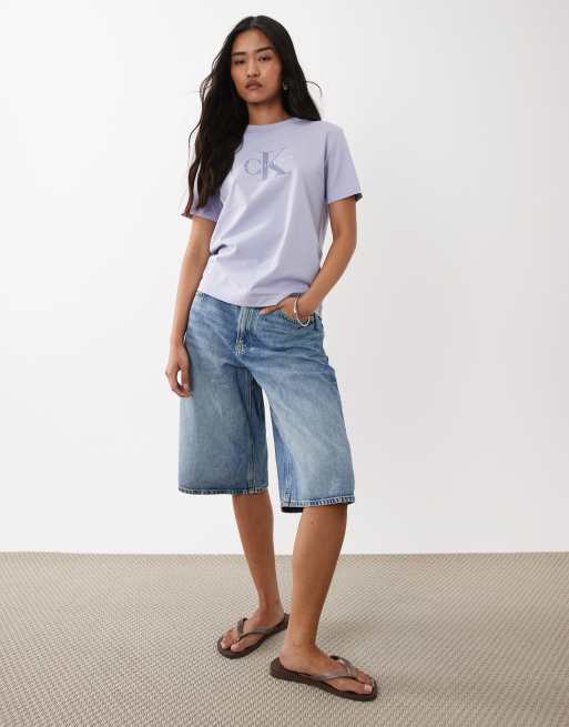 Calvin Klein Jeans - T-shirt squadrata viola chiaro con monologo , 2 di 4