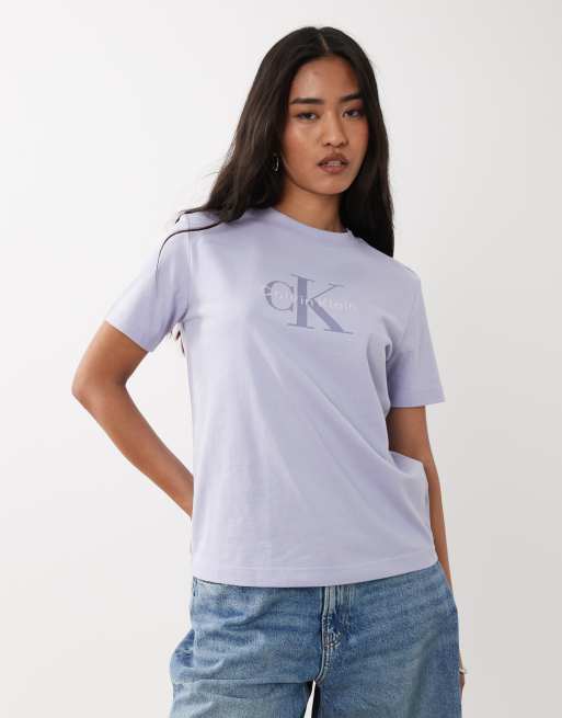 Calvin Klein Jeans - T-shirt squadrata viola chiaro con monologo , 3 di 4