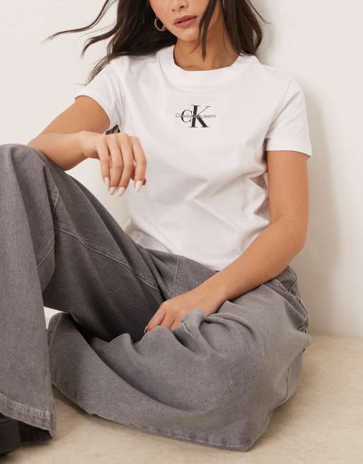 Calvin Klein Jeans - T-shirt taglio corto bianca con logo a monogramma