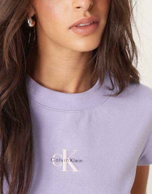 Calvin Klein Jeans - T-shirt taglio corto lilla con logo a monogramma, 2 di 4