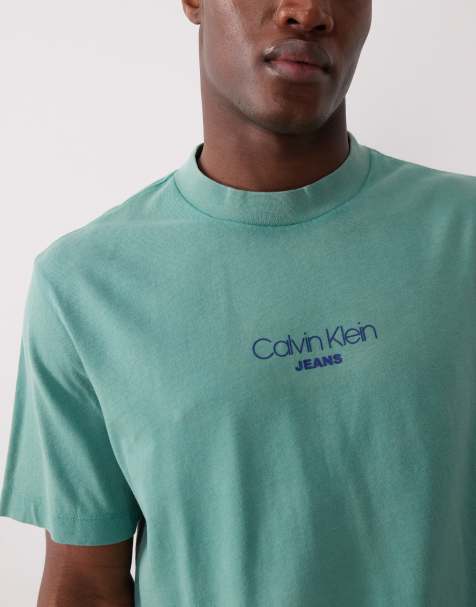 Calvin Klein Jeans - T-shirt verde lavaggio acido con grafica - view 1