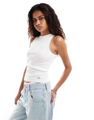 Calvin Klein Jeans - Tanktop aus Webstoff in Weiß mit gewebter Etikette