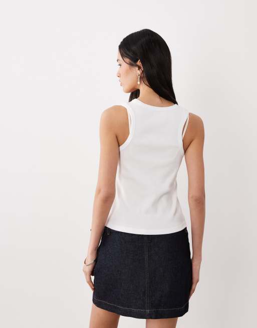 Calvin Klein Jeans – Tanktop aus Webstoff in Weiß mit gewebter Etikette, 4 von 4