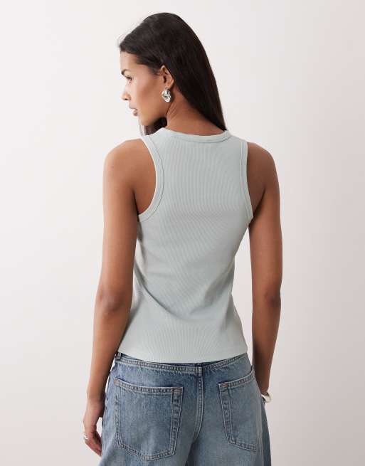 Calvin Klein Jeans – Tanktop in Blassgrün mit Rundhalsausschnitt und Logo, 3 von 4