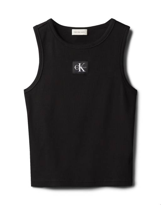 Calvin Klein Jeans – Tanktop in Schwarz mit Logo-Aufnäher, 2 von 4
