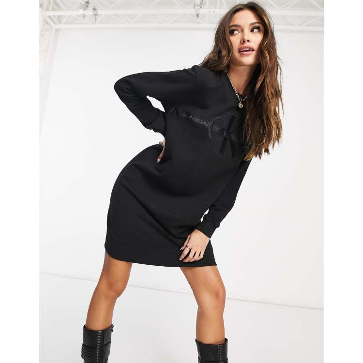 Calvin Klein Jeans | monogram black dress in ASOS taping sweater