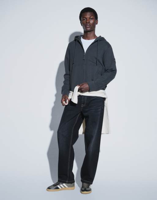Calvin Klein Jeans Terry Badge quarter zip in black, 2 of 5