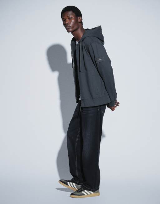 Calvin Klein Jeans Terry Badge quarter zip in black, 3 of 5
