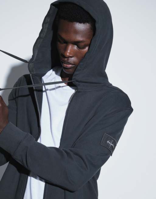 Calvin Klein Jeans Terry Badge quarter zip in black, 5 of 5