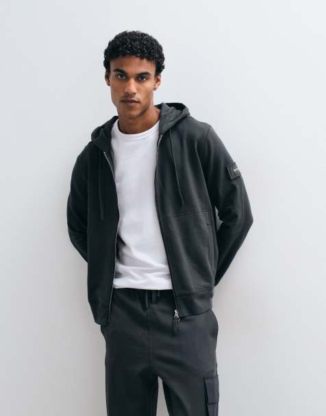 Calvin Klein Jeans terry badge zip up hoodie in black - view 1