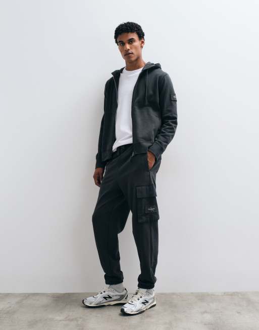 Calvin Klein Jeans Terry Badge zip up hoodie in black, 3 of 5