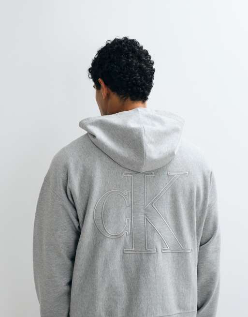 Calvin Klein Jeans terry monogram hoodie in grey, 5 of 5