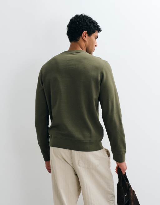 Calvin Klein Jeans terry monogram long sleeve crew neck sweatshirt in khaki, 3 of 5