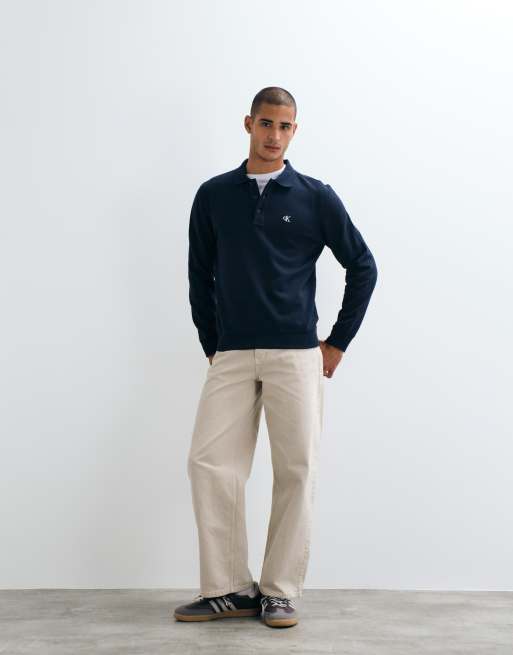 Calvin Klein Jeans Terry Monogram polo sweatshirt in navy blue, 2 of 8