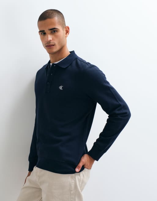 Calvin Klein Jeans Terry Monogram polo sweatshirt in navy blue, 4 of 8