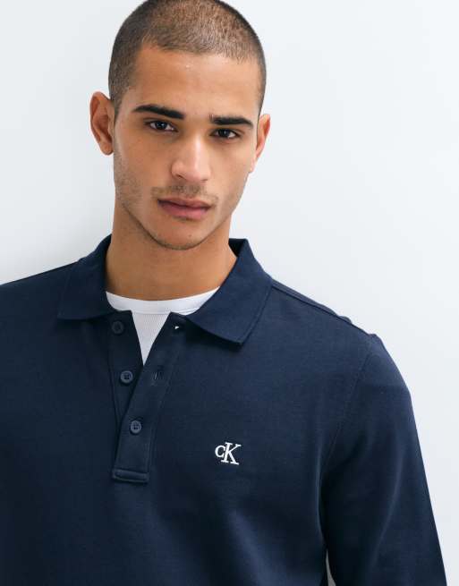 Calvin Klein Jeans Terry Monogram polo sweatshirt in navy blue, 5 of 8