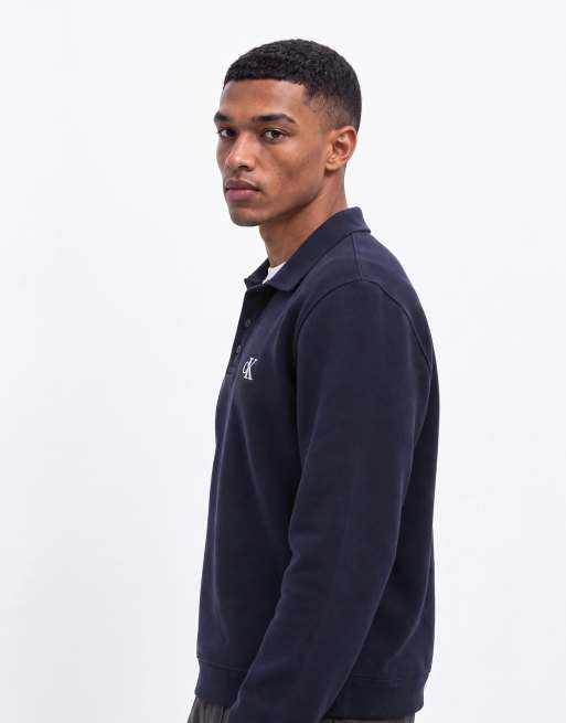 Calvin Klein Jeans Terry Monogram polo sweatshirt in navy blue, 6 of 8