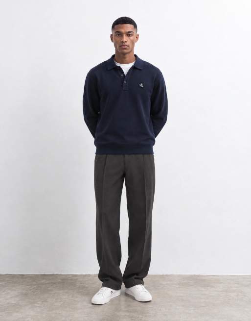 Calvin Klein Jeans Terry Monogram polo sweatshirt in navy blue, 7 of 8