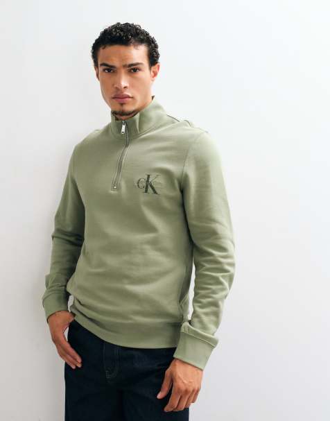 Calvin Klein Jeans Terry Monologo quarter zip in green - view 1