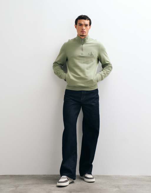 Calvin Klein Jeans Terry Monologo quarter zip in green, 3 of 5