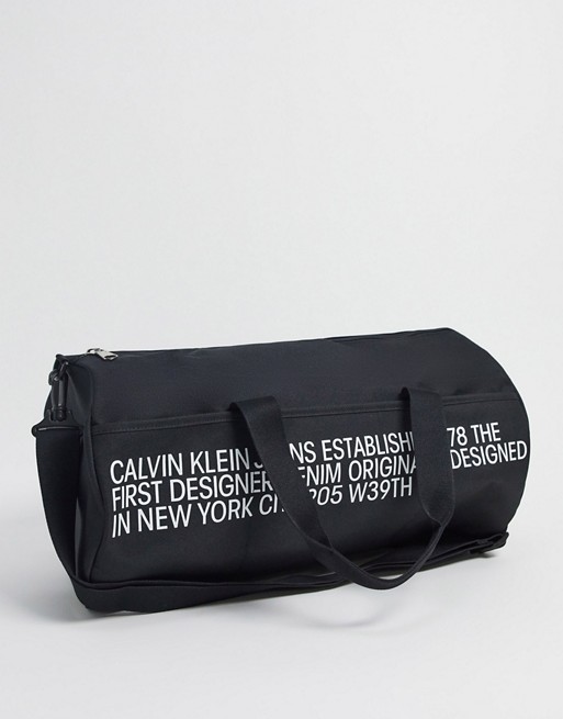 Calvin Klein Jeans text logo holdall in black