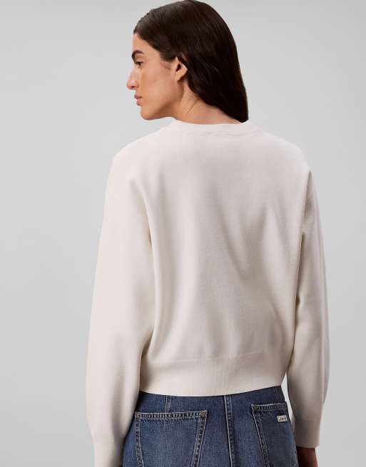 Calvin Klein Jeans Textured knit monogram jumper in tofu, 4 of 6