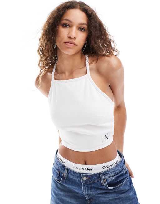 Calvin klein white crop top sales