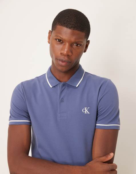 Calvin Klein Jeans tipped polo in washed blue - view 1