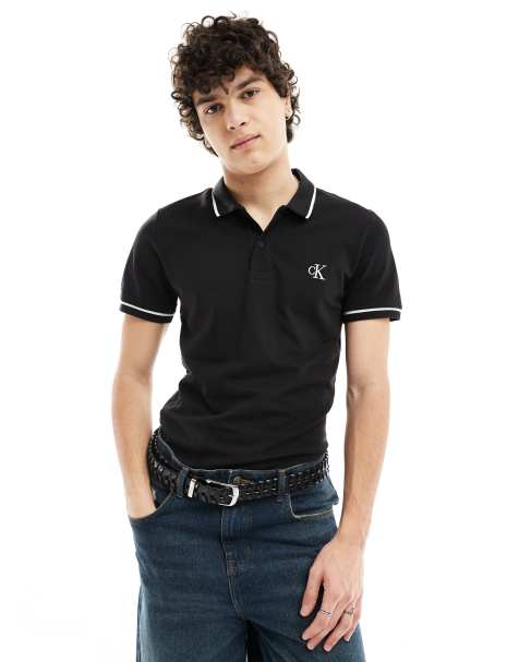 Calvin Klein Jeans tipping slim polo in black