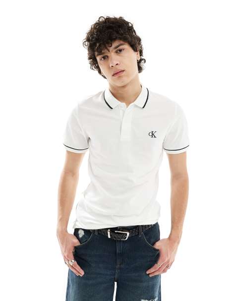 Calvin Klein Jeans tipping slim polo in white