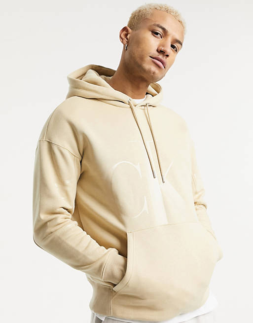 Calvin Klein Jeans tonal logo hoodie in beige - BEIGE | ASOS