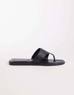 Calvin Klein Jeans - Tongs plates en cuir - Noir