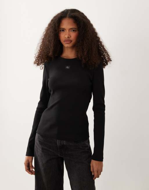 Calvin Klein Jeans top à manches longues avec étiquette tissée et découpes noir, 3 de 4