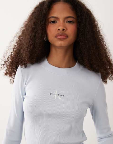 Calvin Klein Jeans top à manches longues Monologo bleu pâle - view 1