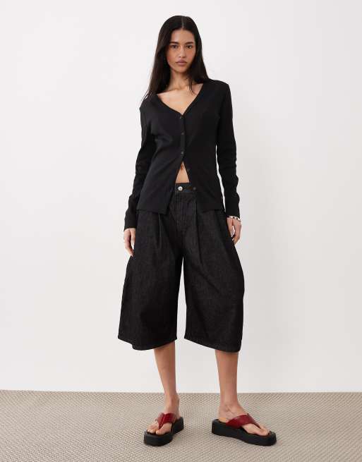 Calvin Klein Jeans - Top a maniche lunghe nero a coste con bottoni sul davanti, 2 di 6