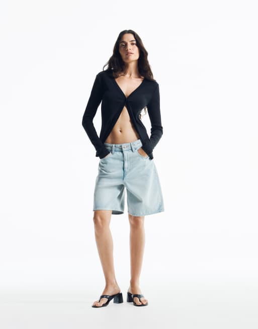 Calvin Klein Jeans - Top a maniche lunghe nero a coste con bottoni sul davanti, 6 di 6