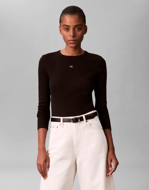 Calvin Klein Jeans - Top ajusté à étiquette logo - Noir - view 1