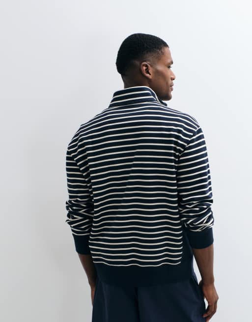 Calvin Klein Jeans - Top blu scuro e bianco a righe con zip corta e monogramma a righe, 5 di 5