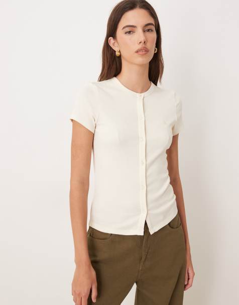 Calvin Klein Jeans - Top boutonné côtelé - Crème - view 1