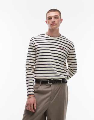 Calvin Klein Jeans - Top brodé à manches longues - Blanc rayé