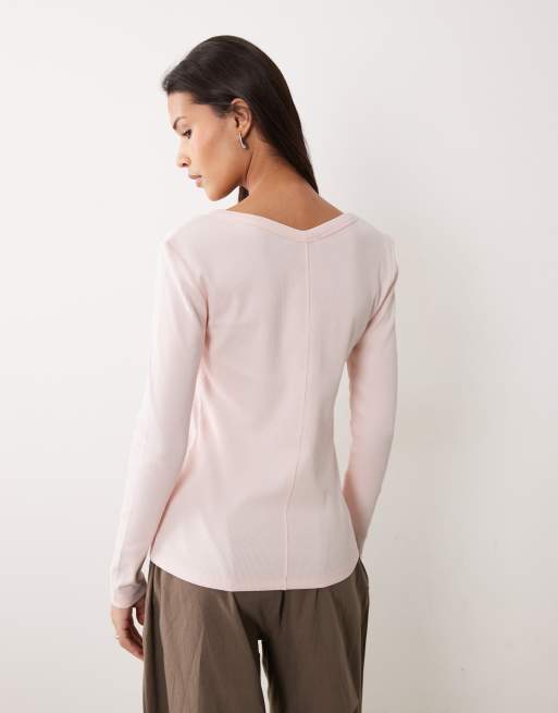 Calvin Klein Jeans - Top côtelé boutonné à manches longues - Rose pastel, 4 de 4