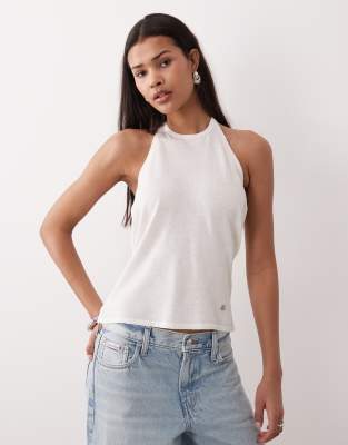 Jeans - Top dos nu en lin mélangé - Crème-Blanc S
