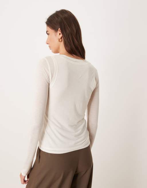 Calvin Klein Jeans - Top effet double épaisseur en laine mélangée - Crème , 4 de 4