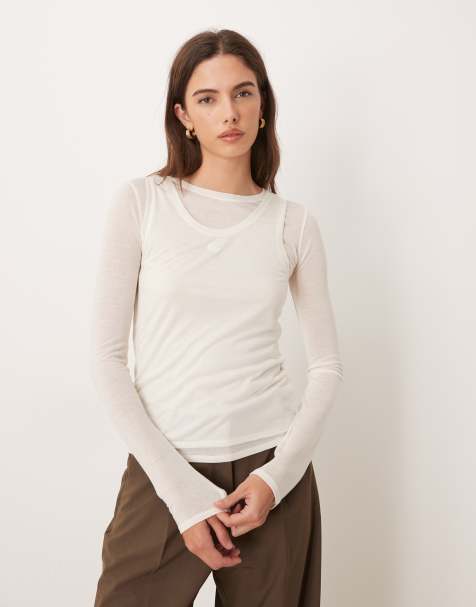 Calvin Klein Jeans - Top in misto lana a doppio strato color crema - view 1