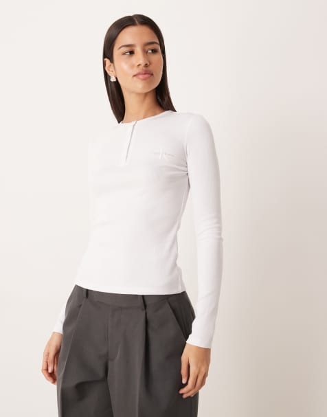 Calvin Klein Jeans - Top manches longues ajusté à logo monogramme - Blanc - view 1